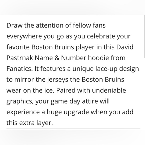 🆕BRUINS PASTRNAK JERSEY HOODIE🔥 💰$157 US dollars OR $218 CDN dollars - Picture 9 of 9